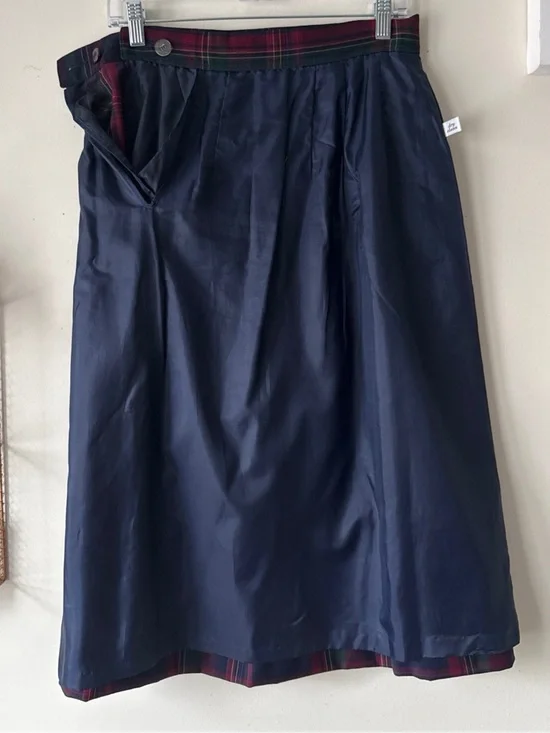 Vintage Pendleton Worsted Wool Plaid Midi Skirt Navy Red Green Pleated Size 10 - Picture 13 of 15